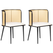 Set di 2 sedie da pranzo con seduta in tessuto e struttura in metallo nero effetto legno con intreccio viennese stile retrò soggiorno