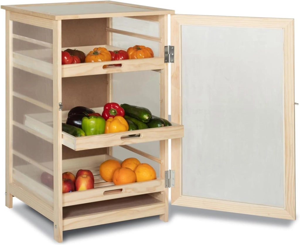 IDMarket - Cassetta per frutta e verdura in legno con 3 cassetti estraibili VEGGE