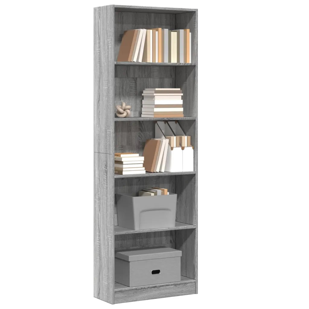 Libreria-Scaffale per Libri-Mobile di Stoccaggio Grigio Sonoma 60x24x176 cm in Legno Multistrato