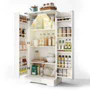 Credenza da cucina alta con 2 ante; ripiani regolabili e LED per cucina in MDF 60×35×128;5 cm Bianco