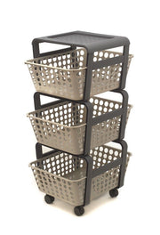 Carrello Modulare con Ruote Slim Plastica 3 Cassetti Tortora 41,5 x 29 x 75 cm
