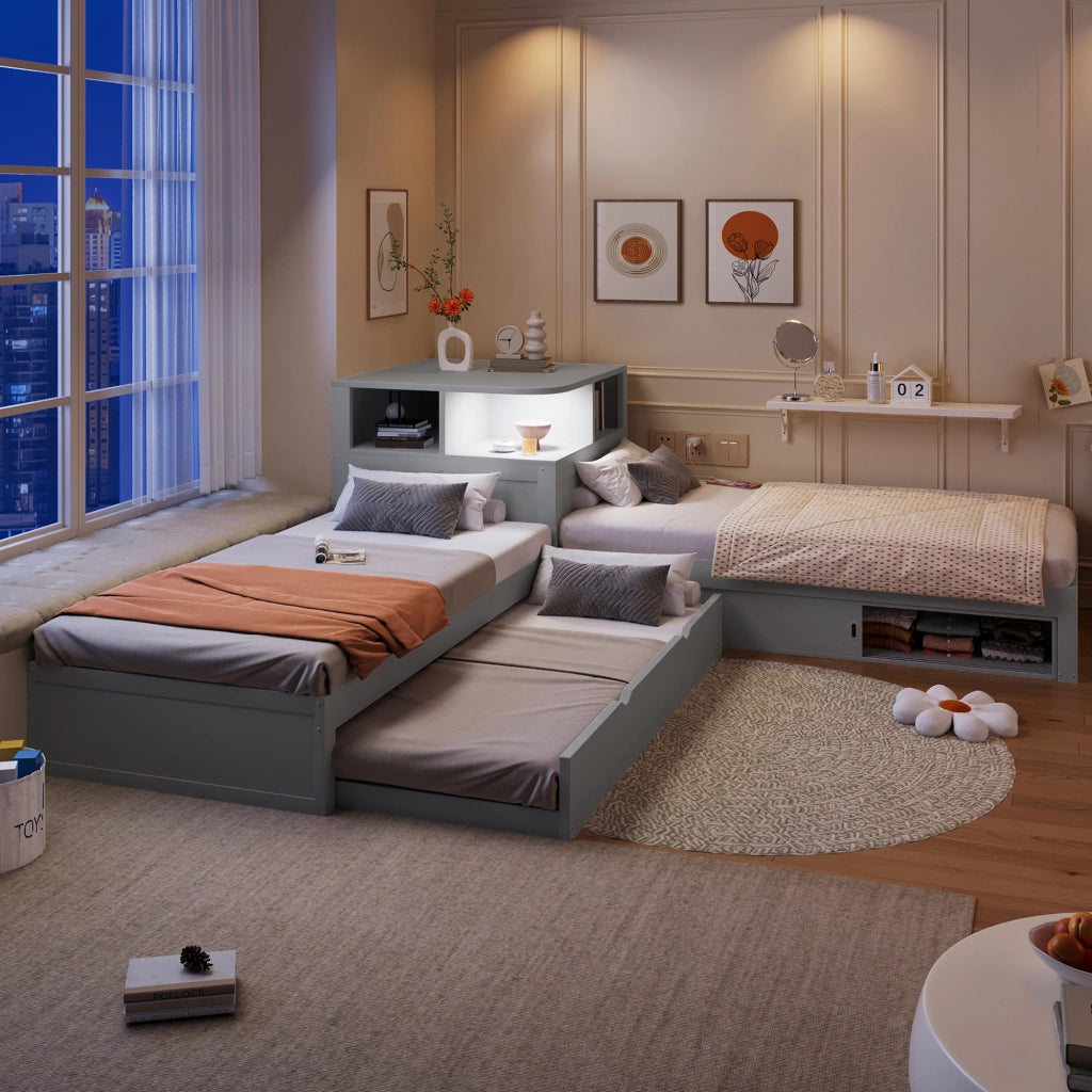 LETTO Piattaforma L 90x200 cm con letto estraibile, contenitore, grigio