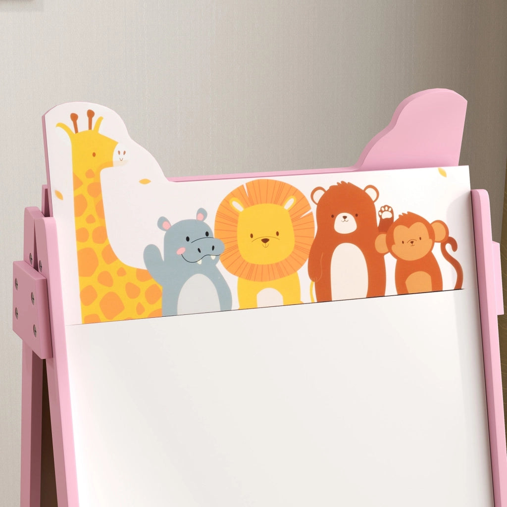 Lavagna Bianca e Nera per Bambini con Cavalletto e Cestini Contenitori 53,5x49x113 cm in Legno Rosa
