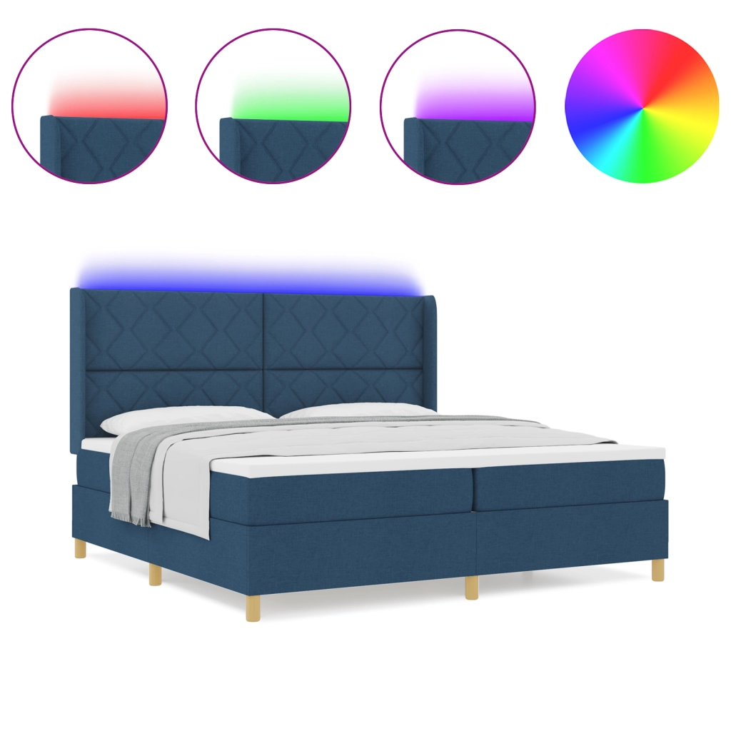 Letto Box Spring con Materasso e LED Blu 200x200 cm Tessuto