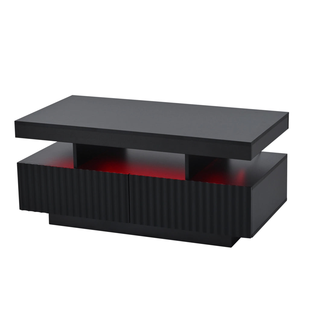 TAVOLINO DA CAFFÈ 100 x 50 x 45 cm Nero con LED e 2 cassetti