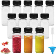 Pacco di 12 piccole bottiglie per riempimento di bottiglie di succo di plastica, bottiglie di ginseng 60 ml, bottiglie di plastica mini, bottiglie di smoothie vuote con spazzola a imbuto per ginseng schnapps