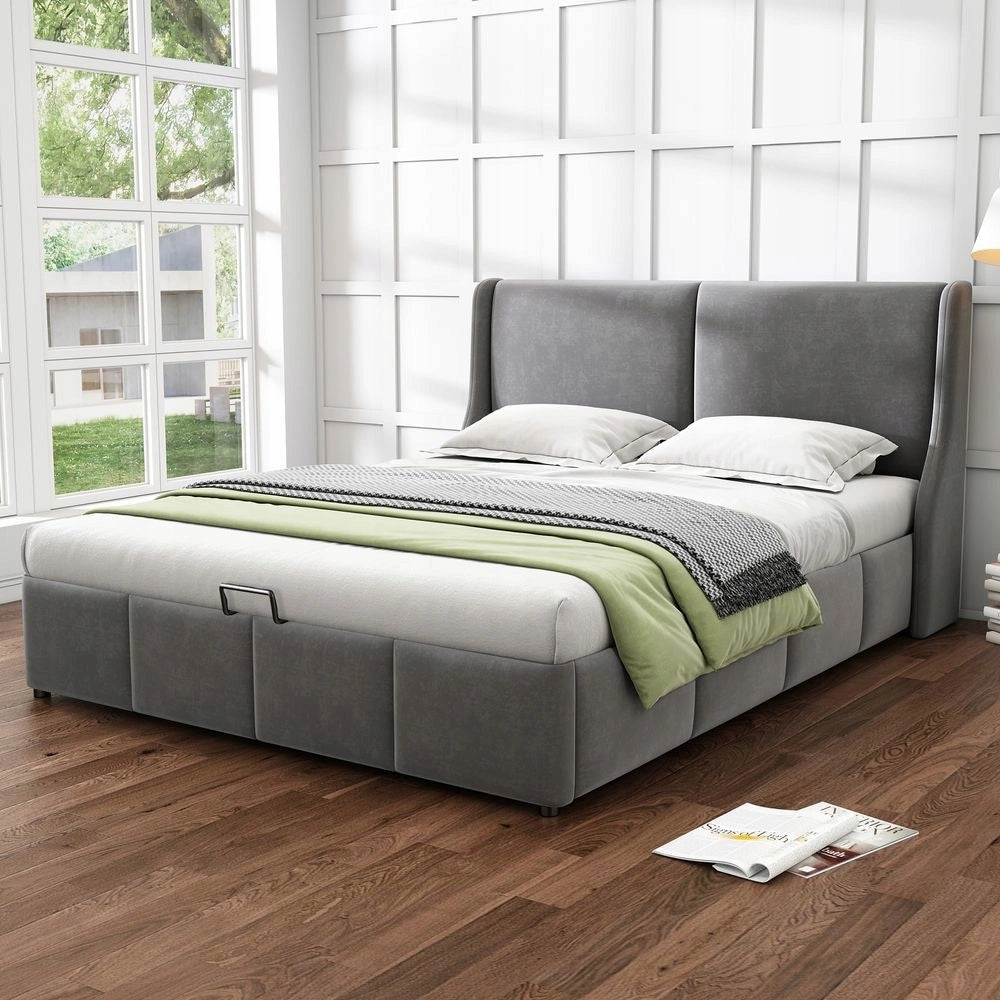 Letto con contenitore - Xylo - 180x200 cm - Grigio - Pieghevole idraulico