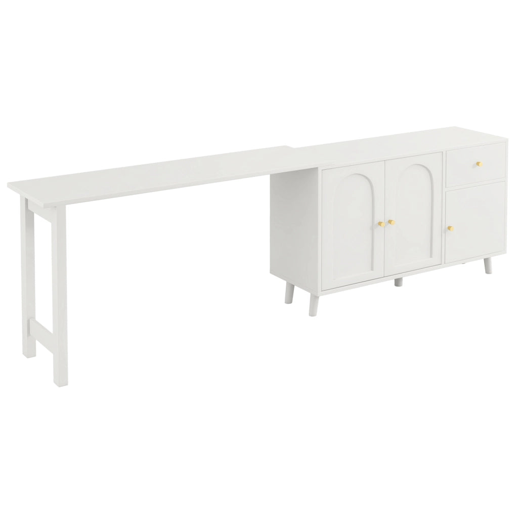 Scrivania 2 in 1 girevole 360° con sideboard; 120x40x74;5 cm; bianco in truciolare
