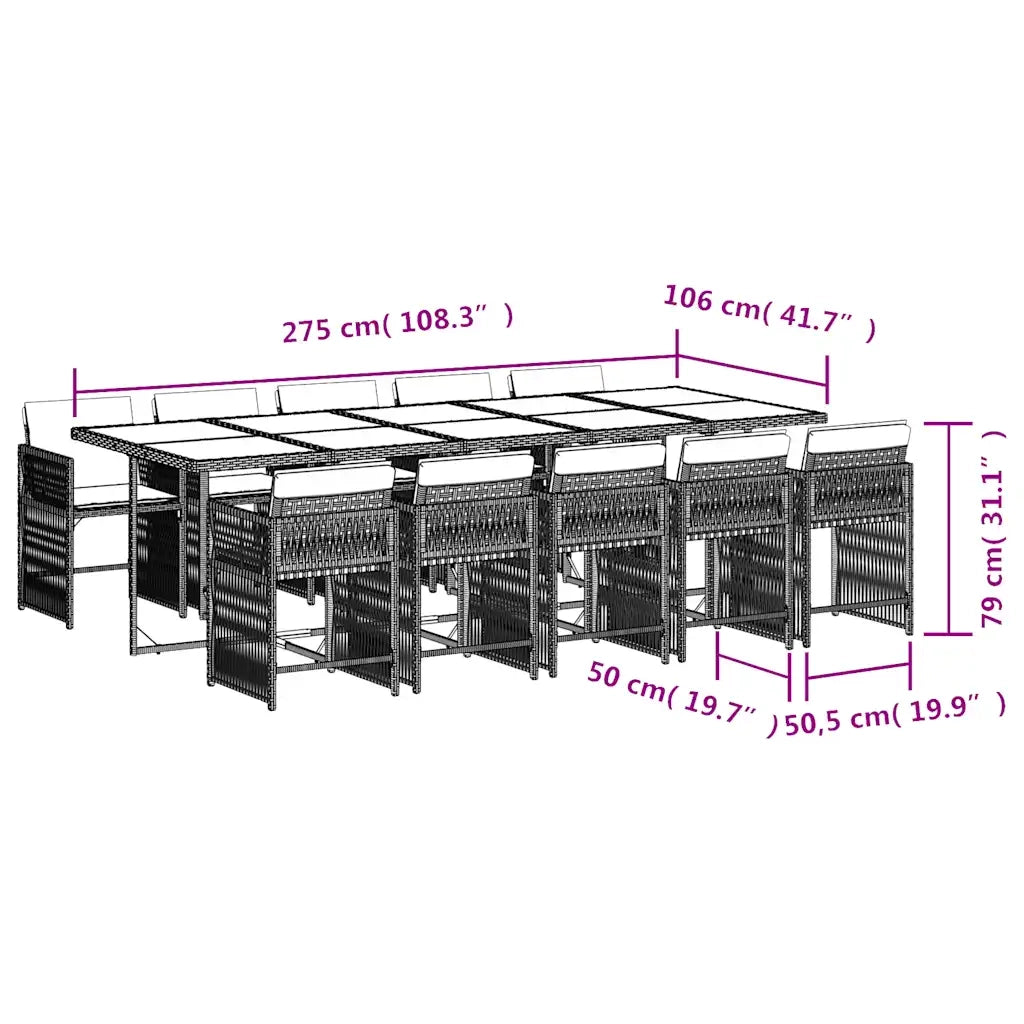 Set da Pranzo da Giardino 11 pz con Cuscini in Polyrattan Nero