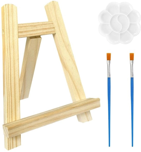 Tavolo di appoggio per pittura in legno - Set di pittura a olio - Palette - Pennelli - Adatto per principianti - Seggiolino per pittura