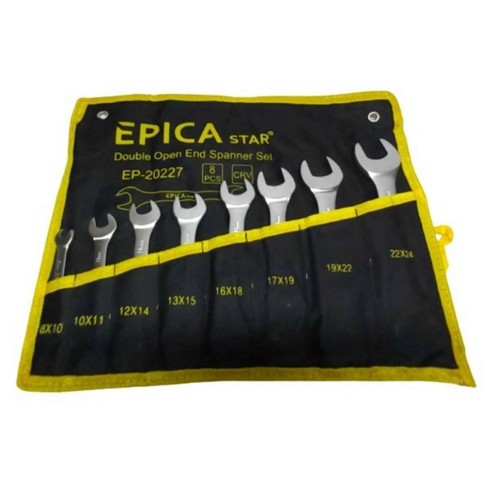 Trade Shop - Set Serie Da 8 Pezzi Chiavi Fisse 8-24 Mm A Forchetta Doppie Crome Vanadium -