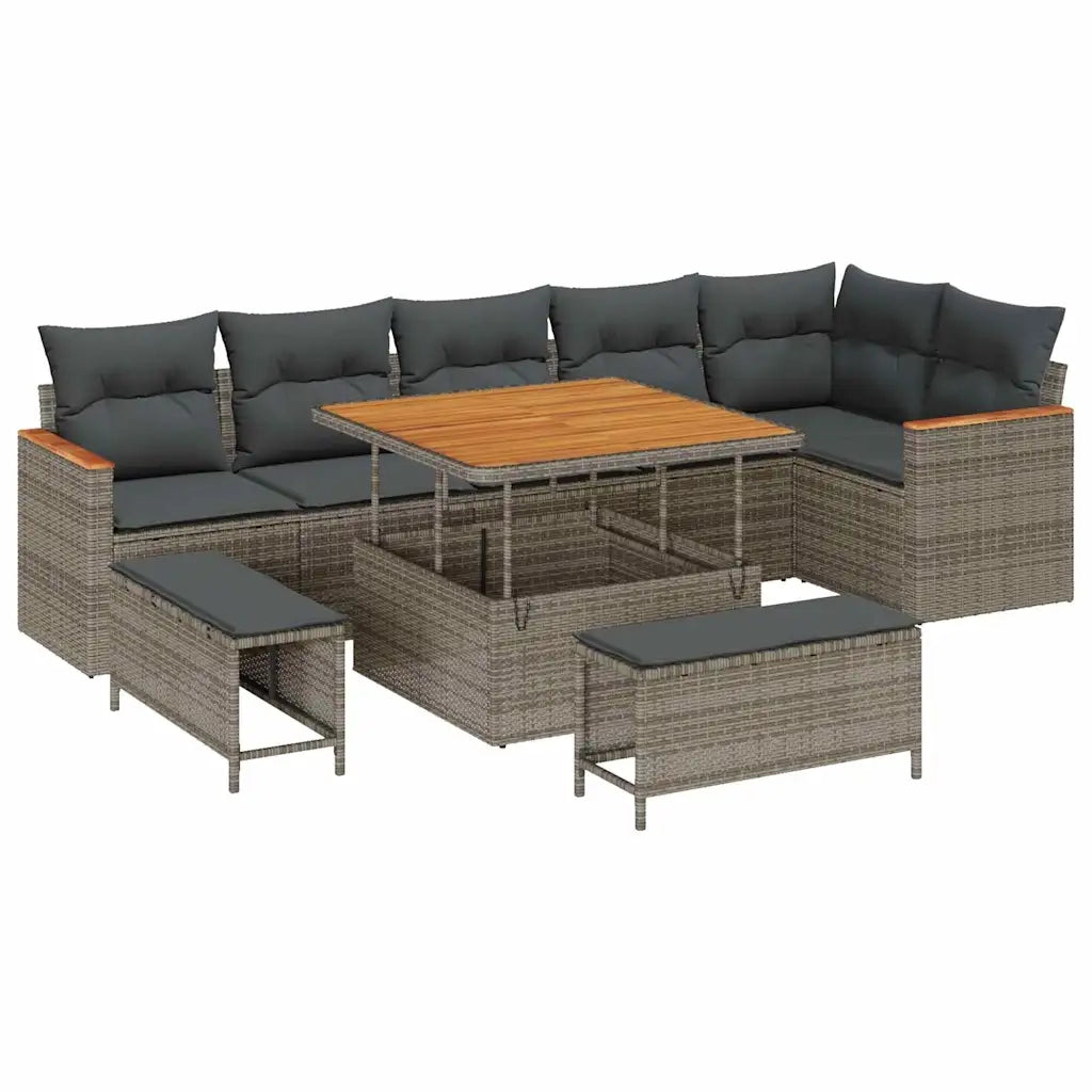 Set Divano da Giardino con cuscino 9 pcs Grigio Poly Rattan 3365008