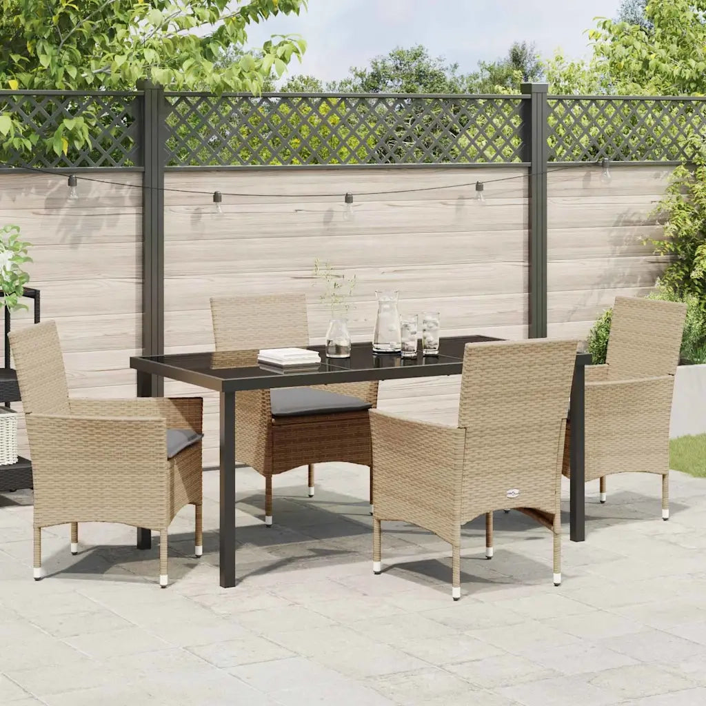 Set da Pranzo per Giardino con cuscino 5 pcs Beige polyrattan