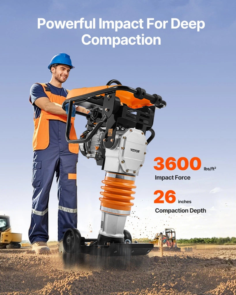 Vibrocostipatore a Scoppio 6,5 CV 196 cc, Costipatore Vibrante Verticale per Terreno, Robusto e Facile da Usare, Modello CNCJ-80K-1