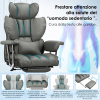 Sedia da Ufficio - RATTANTREE - Poltrona presidenziale - Sedia Girevole con Schienale Alto in Pelle, con Poggiatesta, Bracciolo e Poggiapiedi Retrattile - Grigio