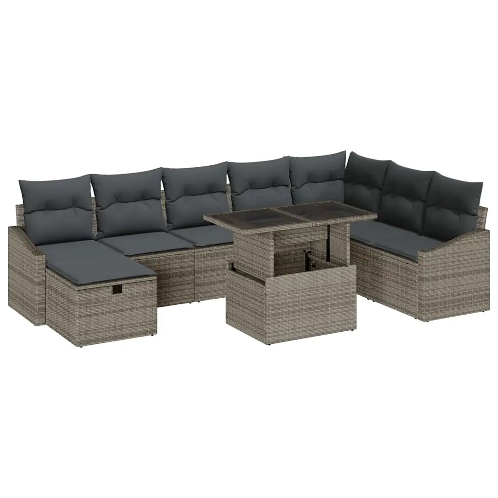 Set Divano da Giardino 9 pcs Grigio polyrattan
