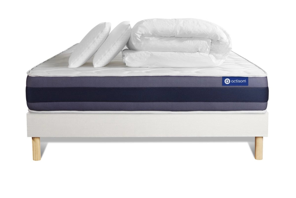 Pacchetto letto completo - Materasso 140x200cm + Box spring con doghe (kit) + 2 cuscini + Piumino - Actilatex Morpho