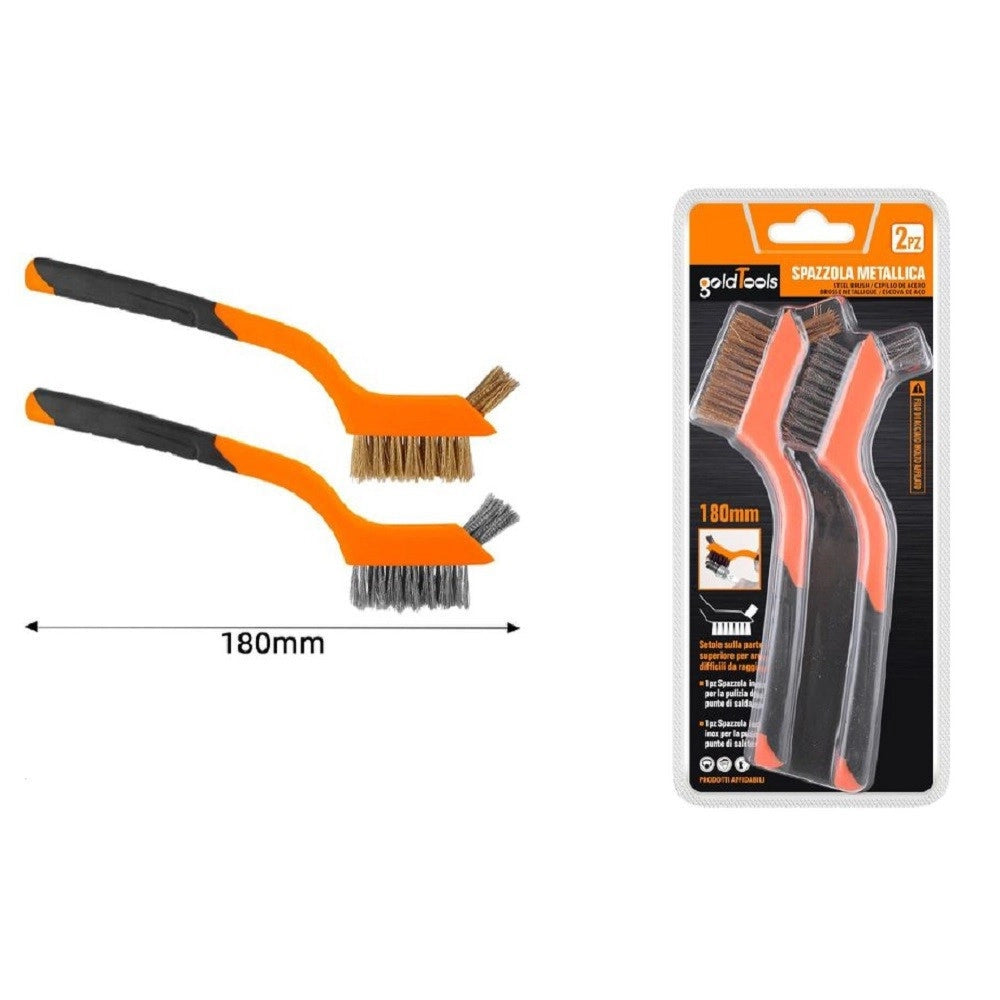 Trade Shop - Set 2 Pezzi Spazzole Metalliche 180 Mm Con Impugnatura Morbida Per Pulizia 57235 -