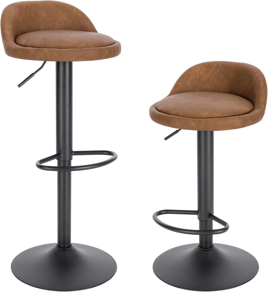 Sgabelli da Cucina in similpelle con Poggiapiedi Sgabelli da Bar Moderni per Bancone Penisola Sedie Alte Girevoli Altezza Seduta Regolabile 61-82cm, Marrone 2 Pezzi 0914BY-2