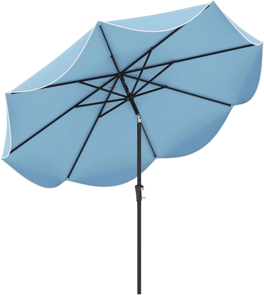 Ombrellone da Giardino 270 cm, Inclinabile 30° con 8 Stecche, Palo in Metallo, Parte Superiore Ventilata e Manovella, Anti-UV, per Spiaggia, Balcone e Terrazzo (Grigio, 270 x 235 cm)