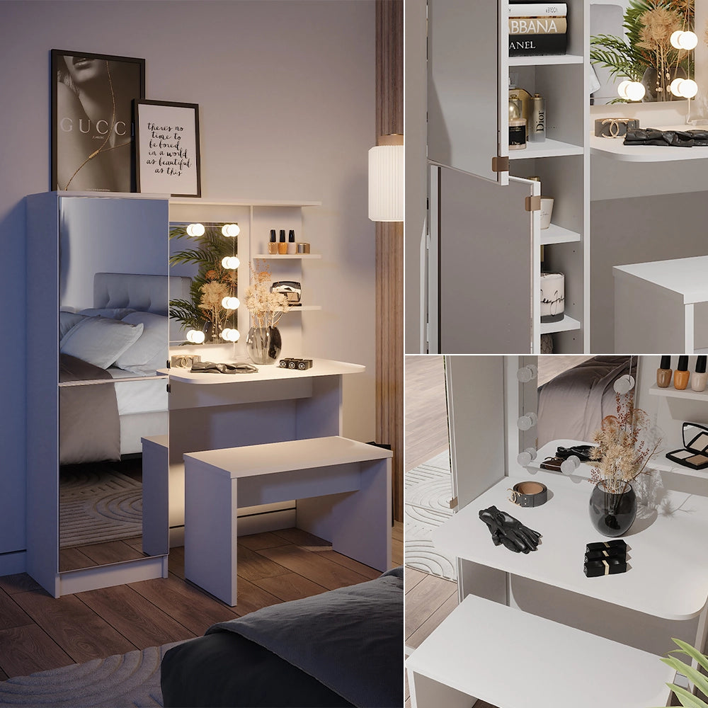 Vicco Tavolo da toilette Bianco 123 cm con illuminazione a LED e panca
