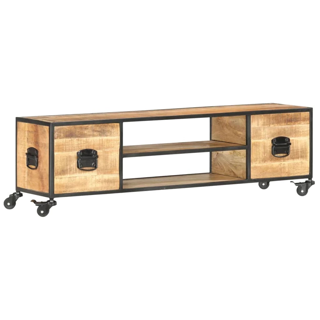 Mobile TV multimediale scaffale per televisione televisore buffet sala da pranzo soggiorno camera da letto 130 x 30 x 39 cm legno massello di mango marrone 02_0025884
