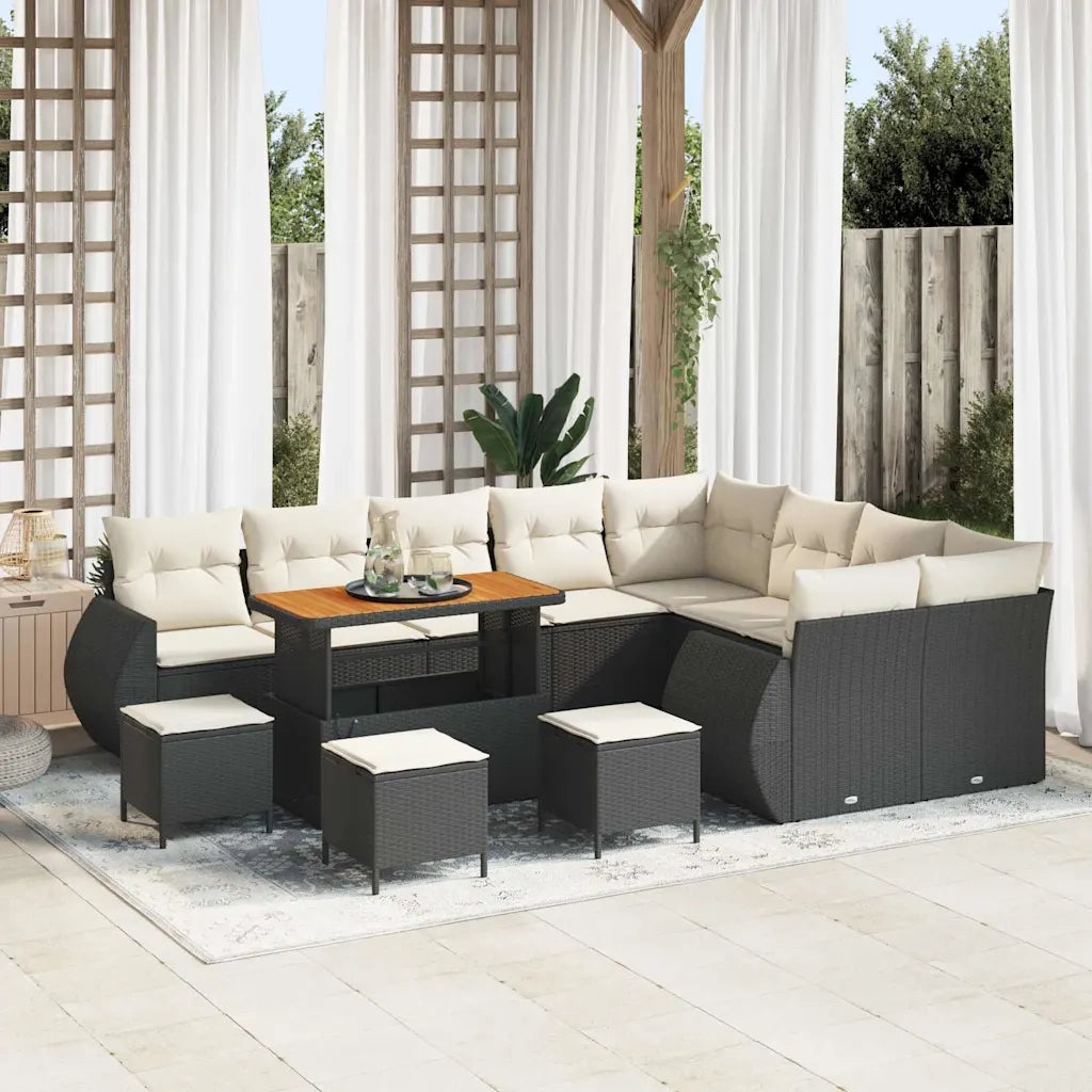 Set Divano da Giardino 13 pcs Nero polyrattan