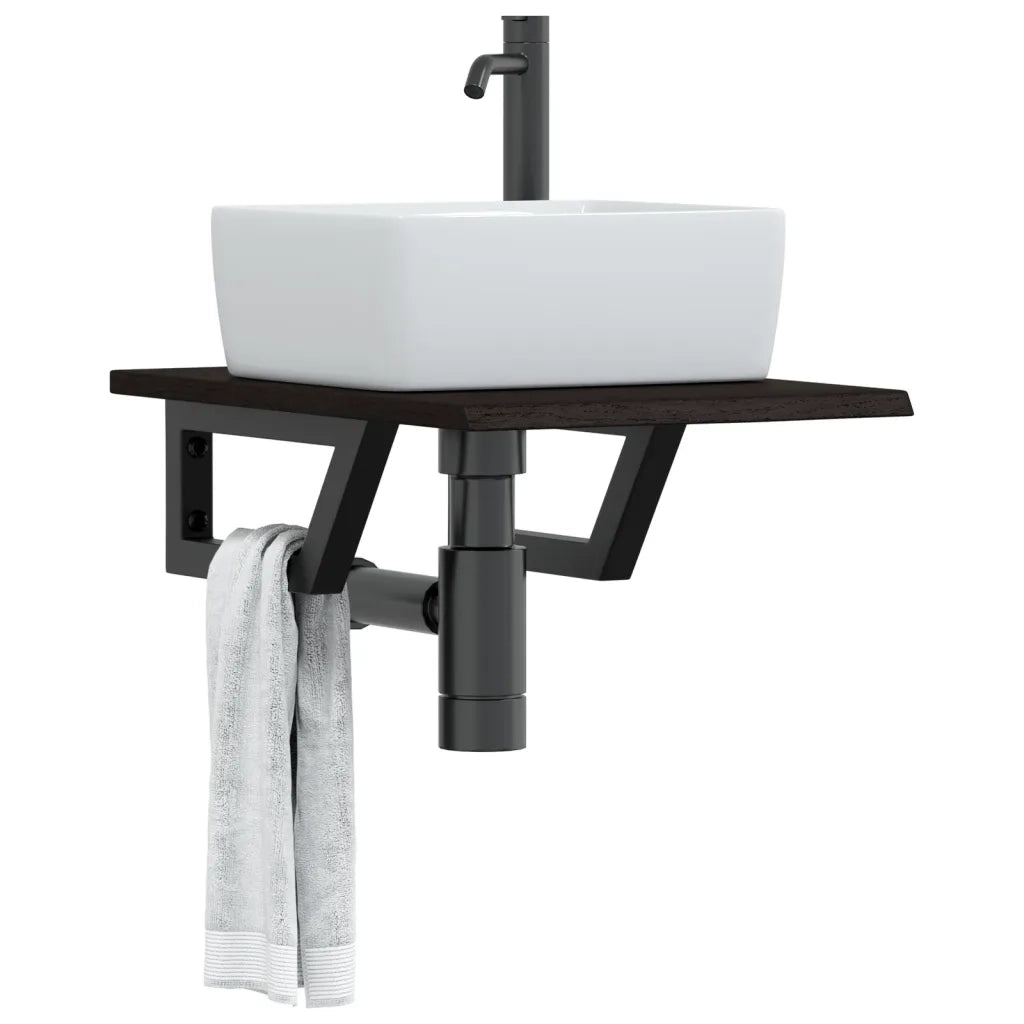 vidaXL Ripiano a Parete per Lavabo in Acciaio e Massello di Rovere