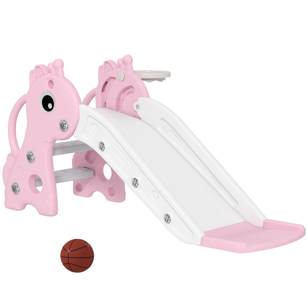 Scivolo 3 in 1 per Bambini Forma Giraffa con Canestro e Palla ¨C Xylo ¨C Rosa