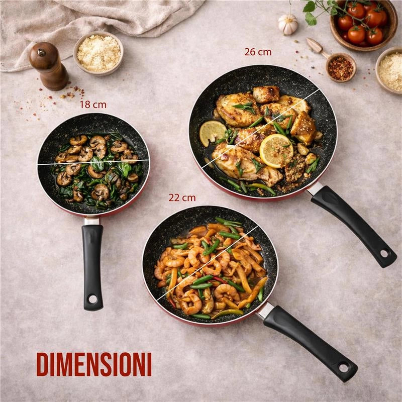 MA MAISON  JULIEN SET TRIS DI PADELLE 18 + 22 + 26 CM ANTIADERENTI