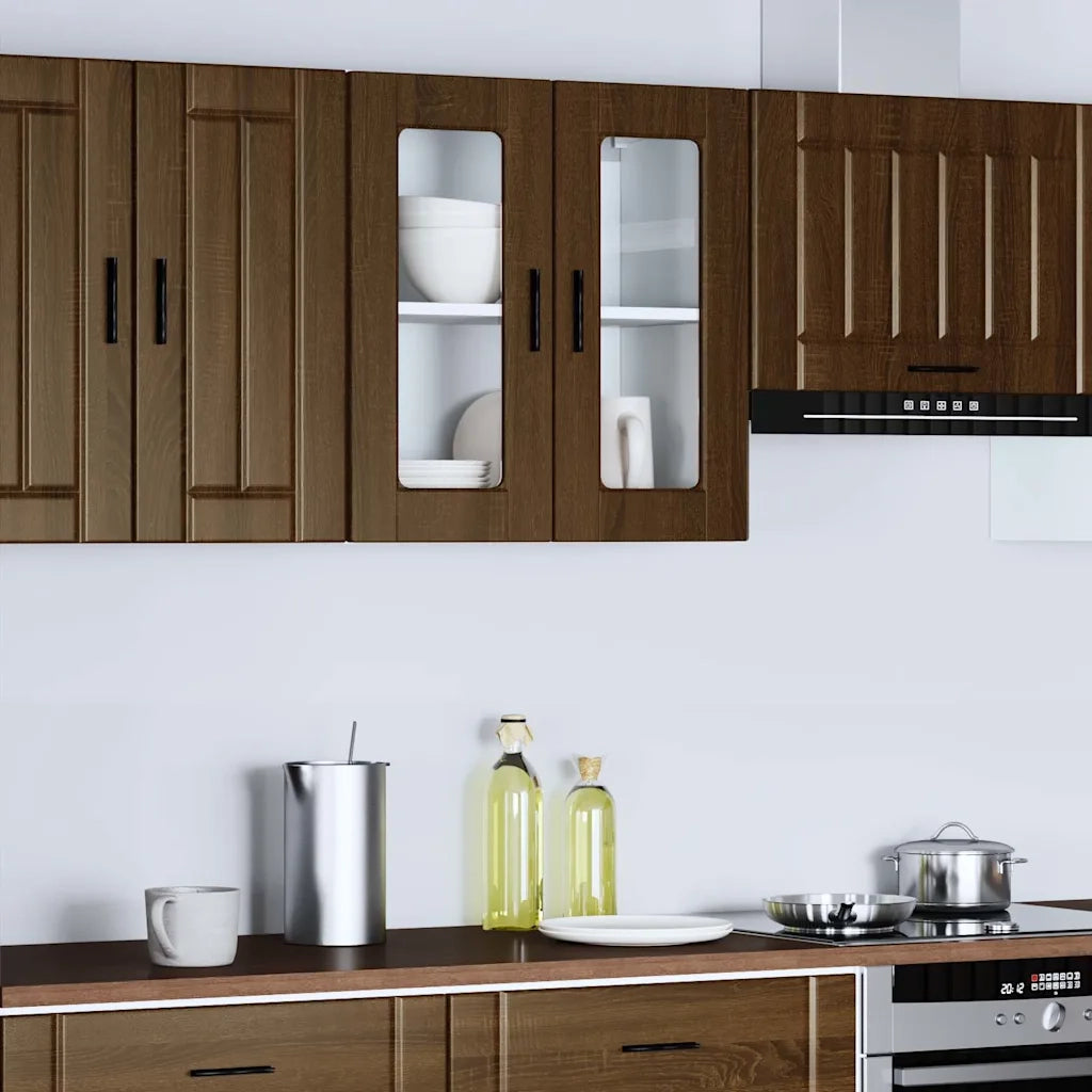 vidaXL Pensile da Cucina con Porta in Vetro Porto Rovere Marrone