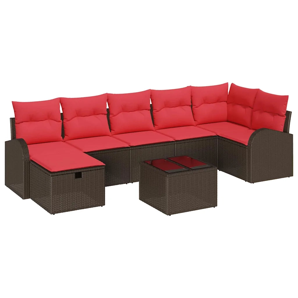 Set di divani con cuscino 8 pcs Marrone e Rosso polyrattan