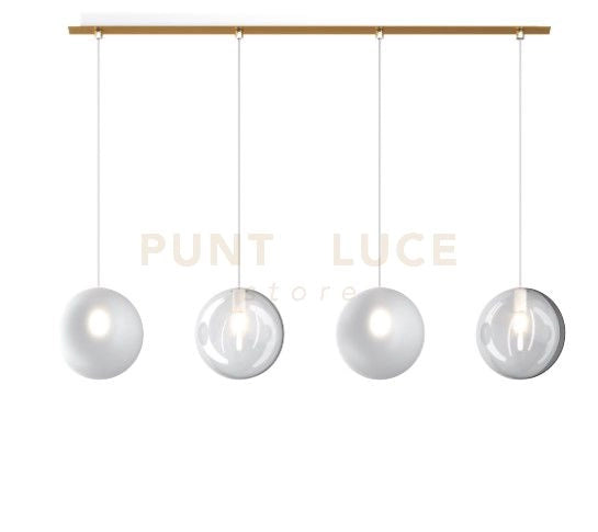 SOSPENSIONE OTTONE SATINATO 4 LUCI RETTANGOLARE VETRI 2X TR + 2X BF 1184OS-S4 R-BT