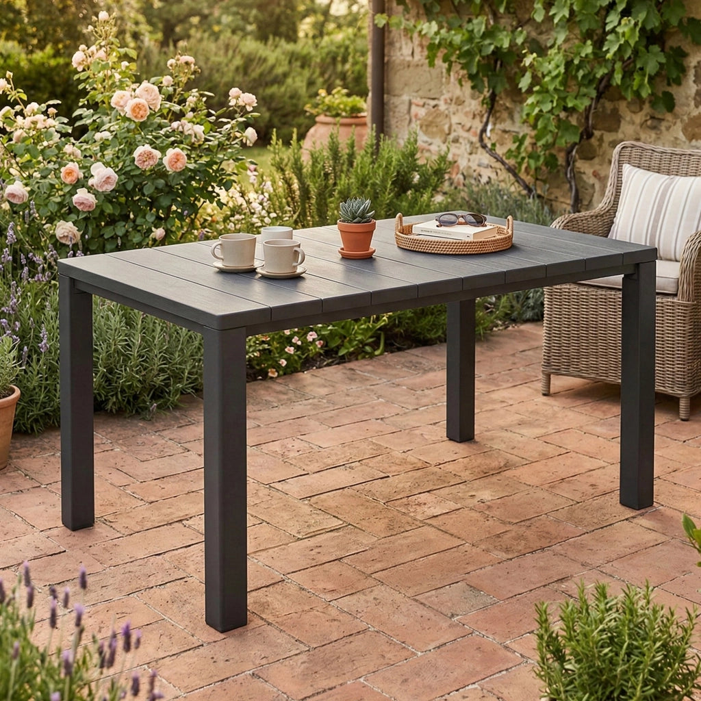 Tavolo da esterno Listowel, Base per picnic, Piano da pranzo da giardino, Banco outdoor multiuso, 147x90 h75 cm, Antracite