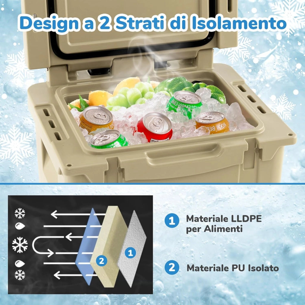 Borsa Frigo Portatile da 43 L, Ghiacciaia Portatile con Ruote, Maniglia in Alluminio, Apribottiglie, Frigo Portatile per Campeggio, Pesca, Viaggi, Spiaggia