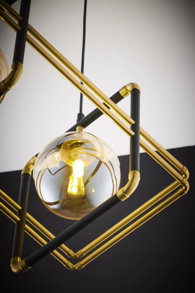 Lampadario moderno nero oro sfere ambra 2xG9 Fiori