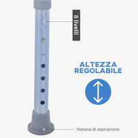 Sedia da Doccia Regolabile su 8 Livelli con Fori di Drenaggio in Alluminio e PE Bianco e Argento