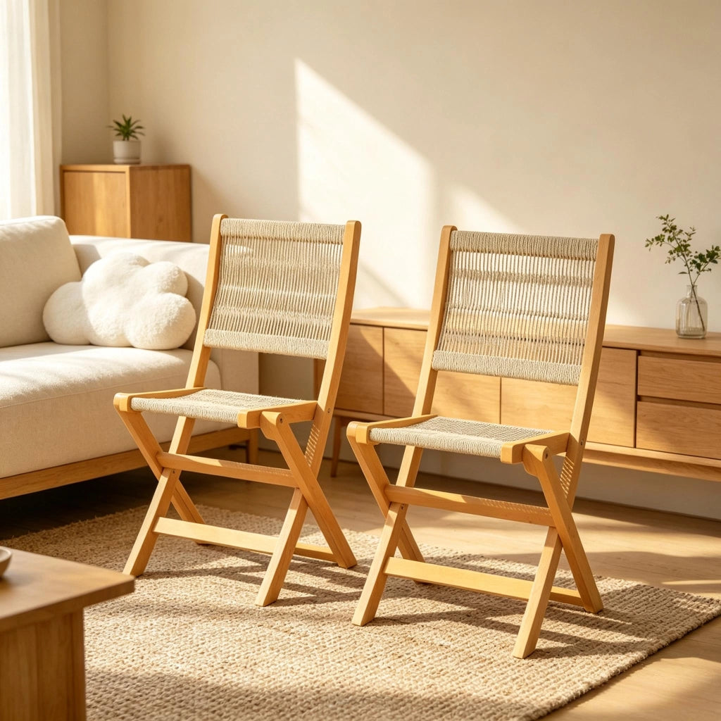 SEDIA DA GIARDINO PIEGHEVOLE 48x55,5x88 cm Beige/Naturale Set da 2 pezzi