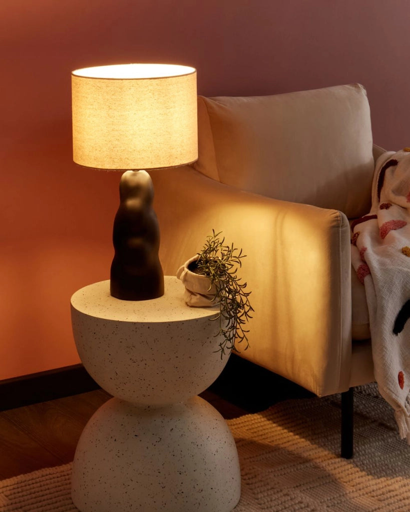 Lampada da comodino in ceramica con paralume a tamburo beige Nero stile moderno e minimalista