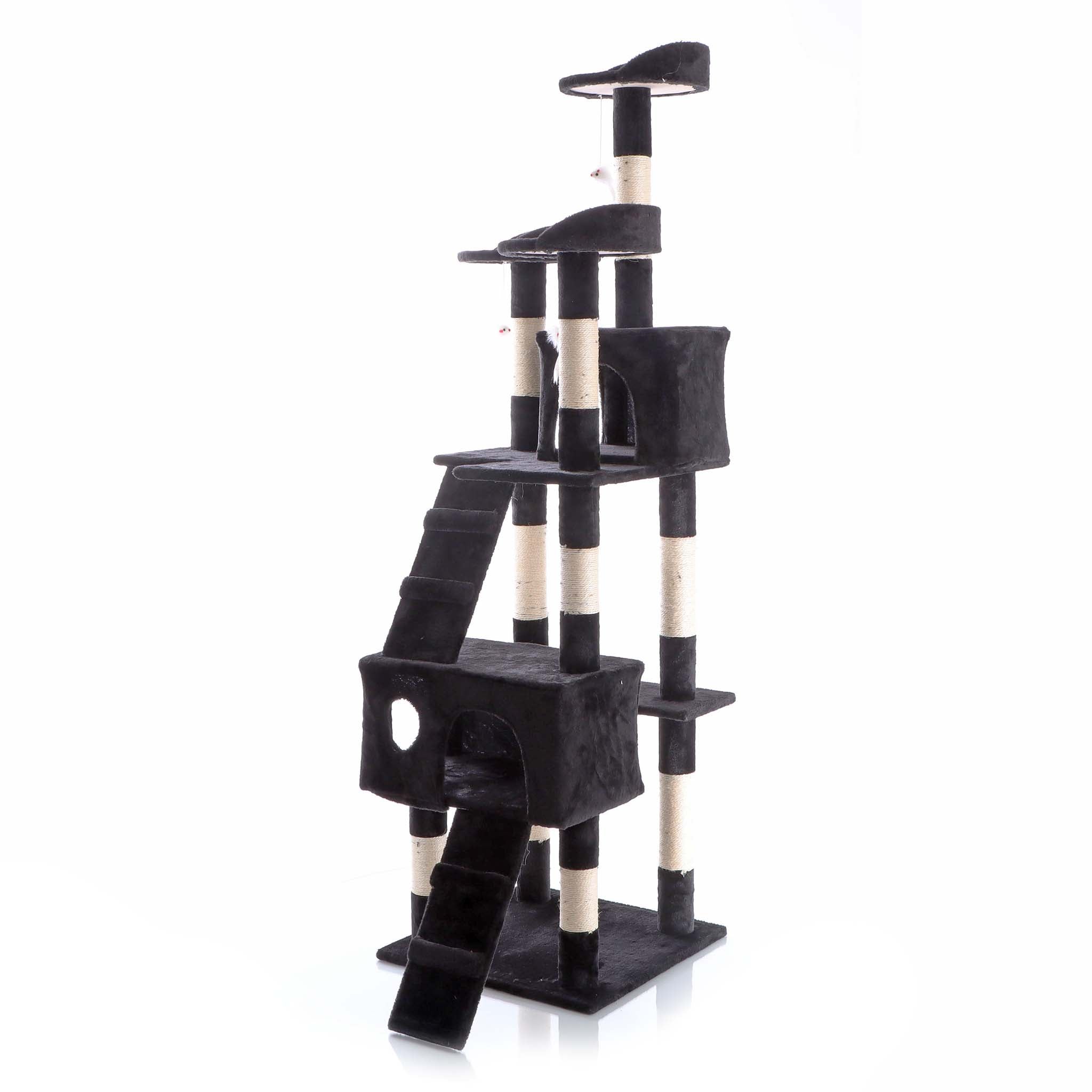 Albero tiragraffi nero 170 cm con piattaforme, cuccette e scale