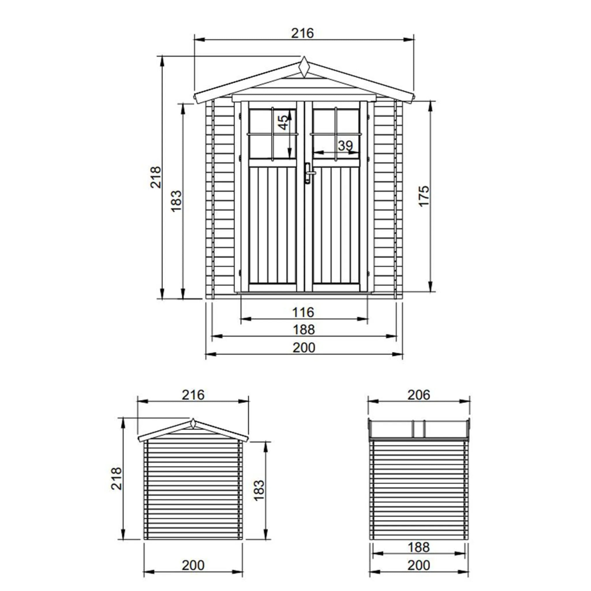Casetta da Giardino in Legno per Esterni - L216xL206xA218 cm/ 3.53 m2 - TIMBELA M343F+M343G