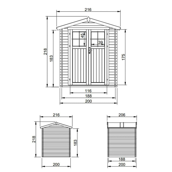 Casetta da Giardino in Legno per Esterni - L216xL206xA218 cm/ 3.53 m2 - TIMBELA M343F+M343G
