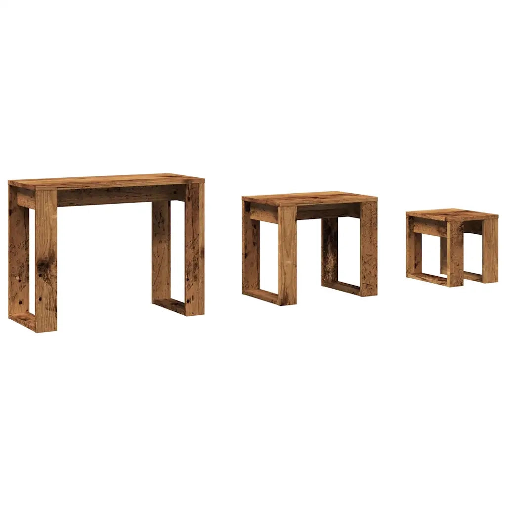 Nido di Tavoli 3 pz Legno Antico in Legno Multistrato 856678