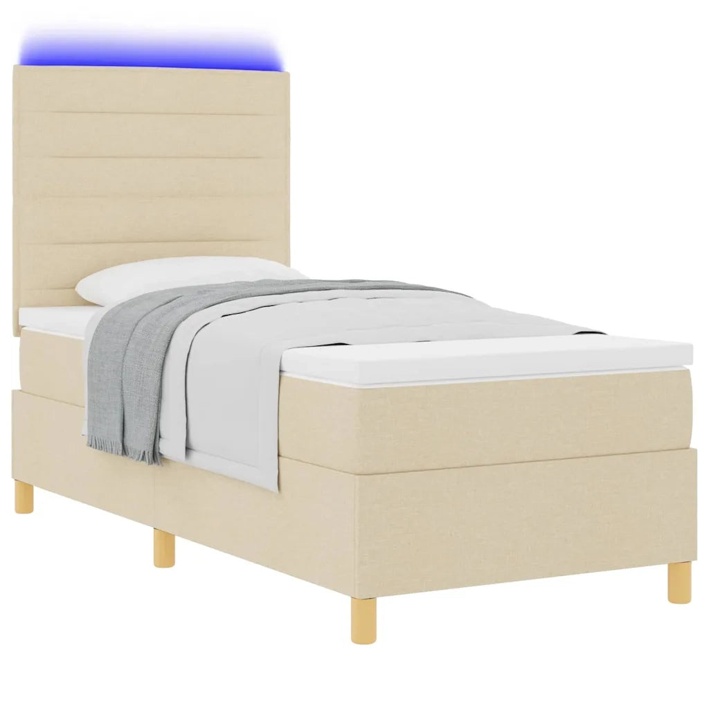 Letto a Sorgente LED con materasso Crema 80 x 200 cm Tessuto 3342982