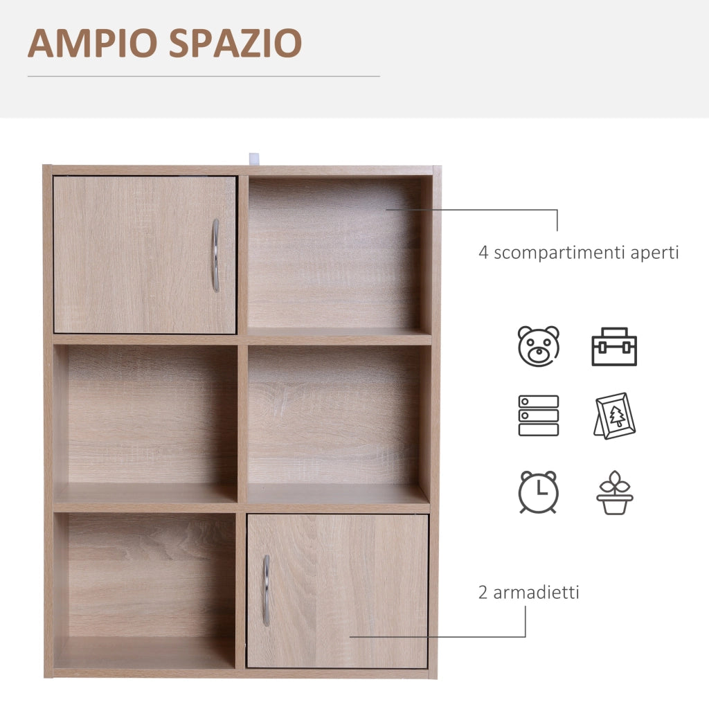 EasyComfort Libreria Scaffale in Legno, Mobiletto Multiuso con 3 Ripiani 4 Scompartimenti e 2 ante, 61.5x29.5x80cm