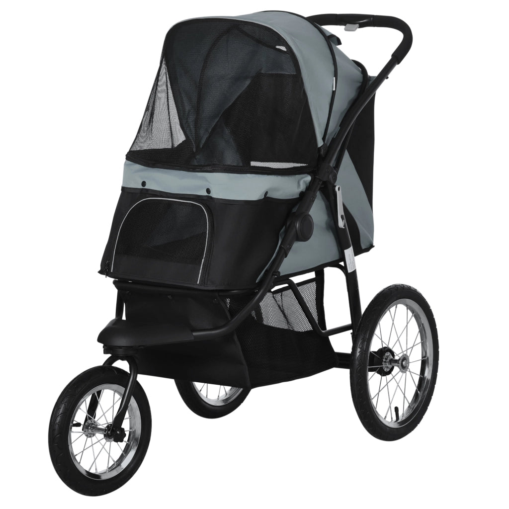 Carrello Cane Pieghevole con Protezione Sole ¨C zephmum ¨C Grigio 111x58x107 cm