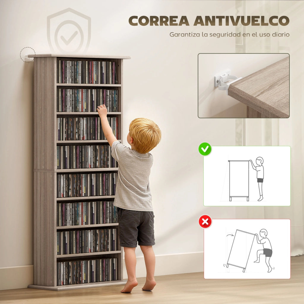 Libreria per CD DVD ¨C Xylo ¨C legno naturale 8 scomparti ripiani regolabili 58x24x126 cm