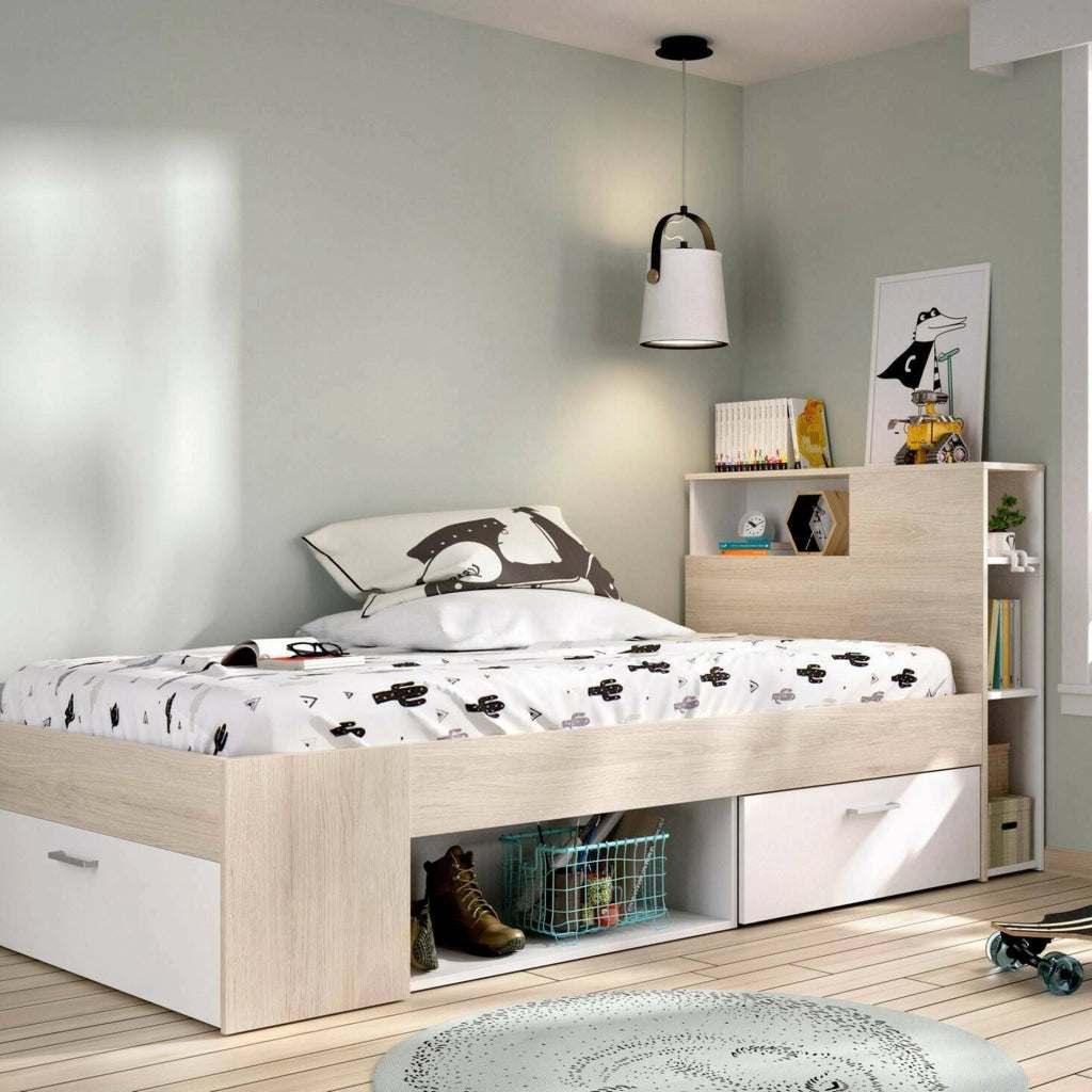 Letto singolo Adrielle, Sommier per camera da letto, Giroletto per stanza, Struttura porta materasso, 218x99 h96 cm, Bianco