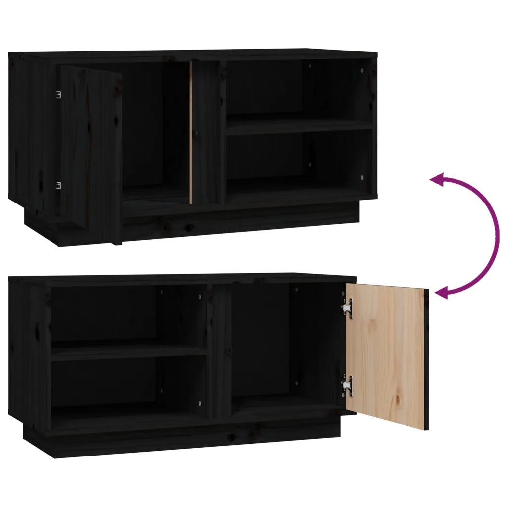 Mobile Porta TV Nera 80x35x40,5 cm in Legno Massello di Pino cod mxl 26285