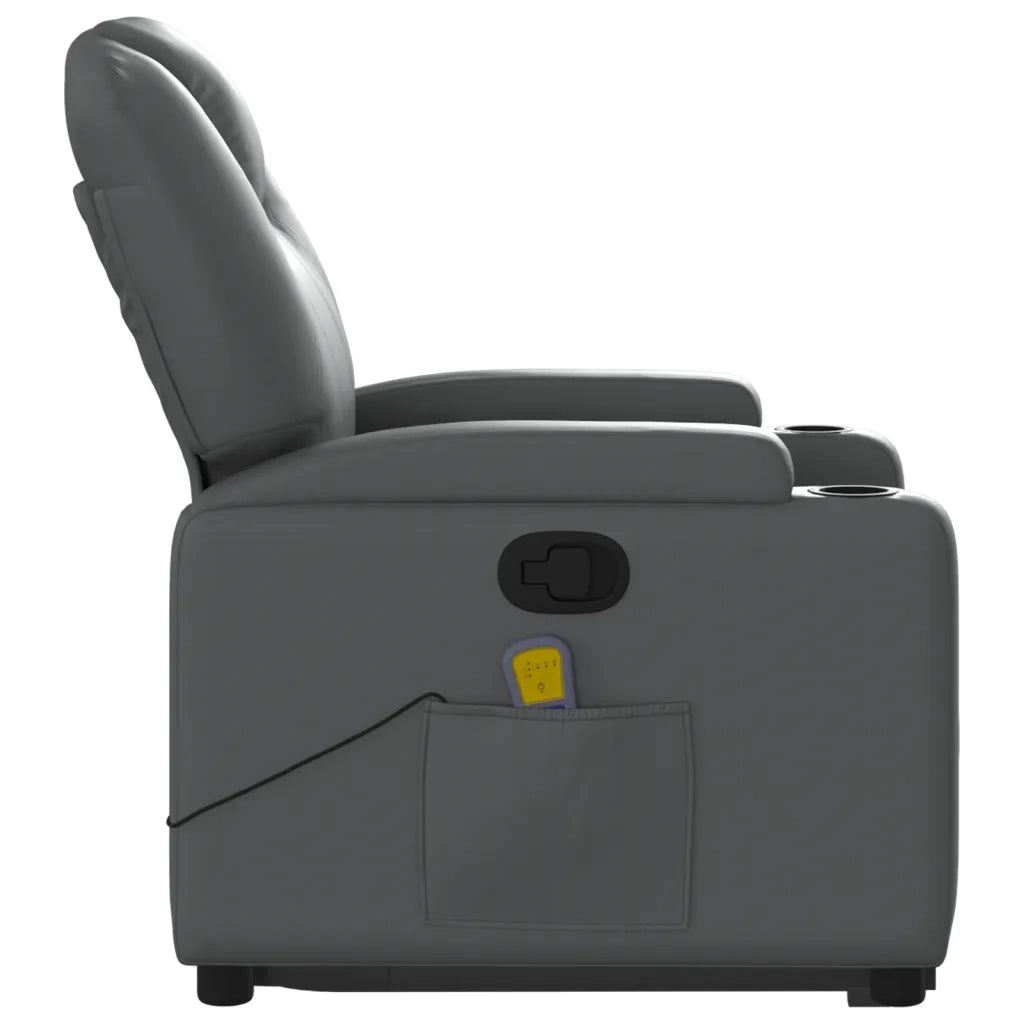 Poltrona | Sedia Relax Alzapersona Reclinabile Massaggio Grigio Similpelle